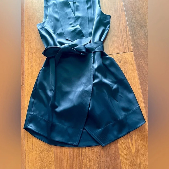 AYR perch wrap satin dress in deep marine 10 - Picture 4 of 16